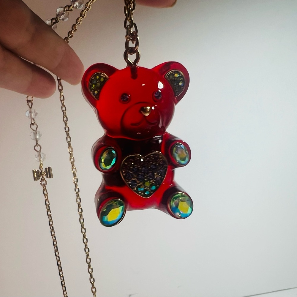 Betsey Johnson Gummy bear red Necklace Rhinestones gold necklace. NWT - Picture 1 of 5